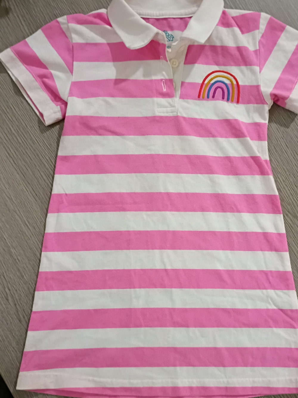 3T /Pink & White Striped Polo Dress with Rainbow Patch